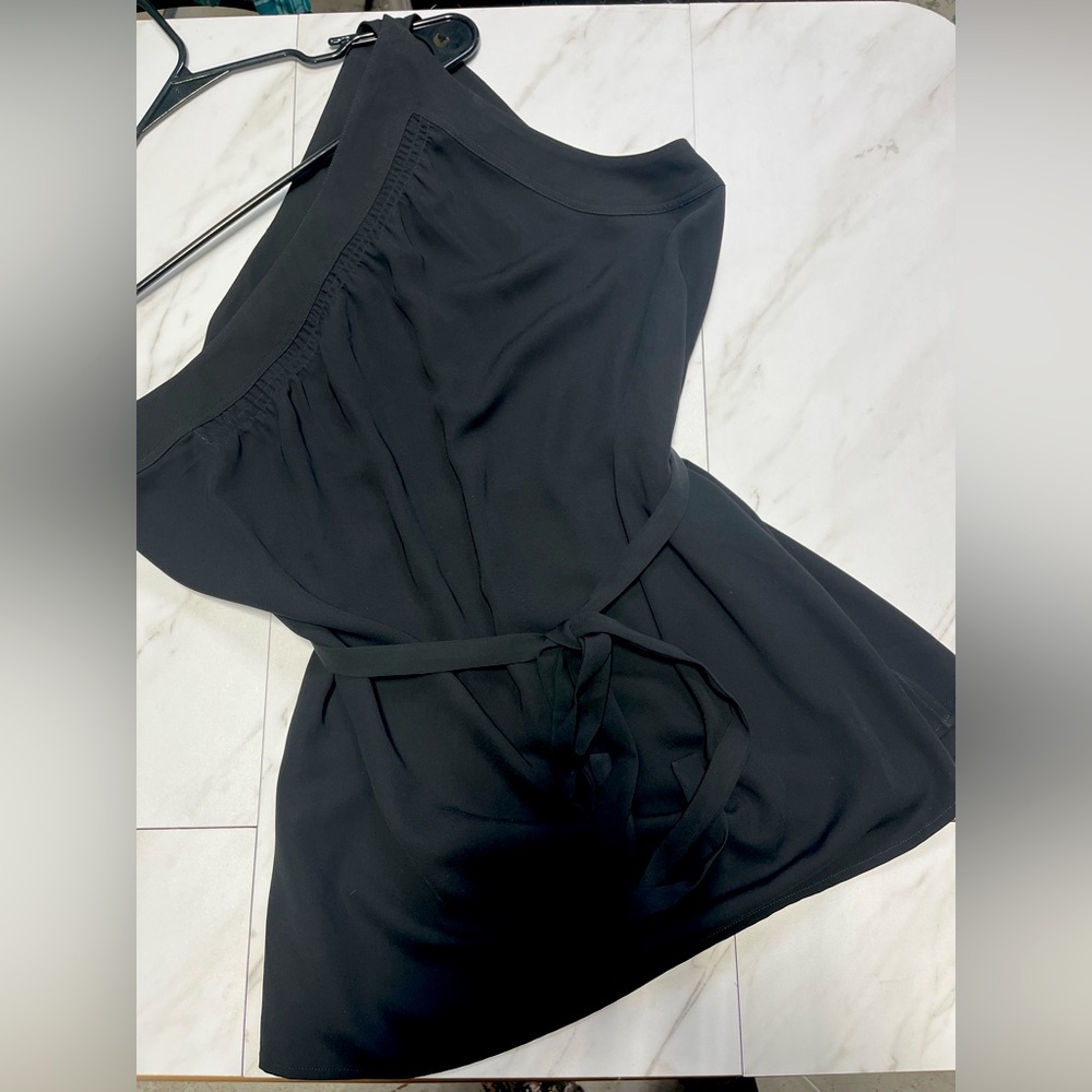 NWT Chicos Black Label One Shoulder Black blouse with adjustable waist tie L